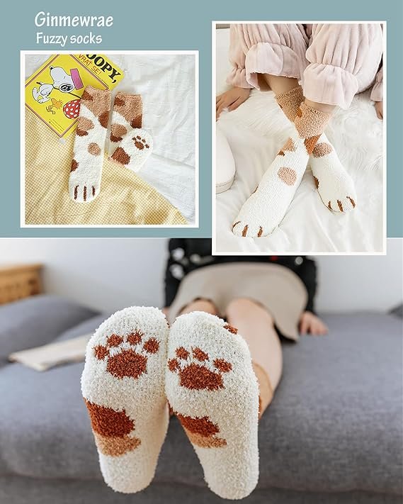 Ginmewrae Womens Fuzzy Socks Soft Cozy Fluffy Slipper Cat Socks Sleeping Warm Socks Stocking Stuffer Gift for Women
